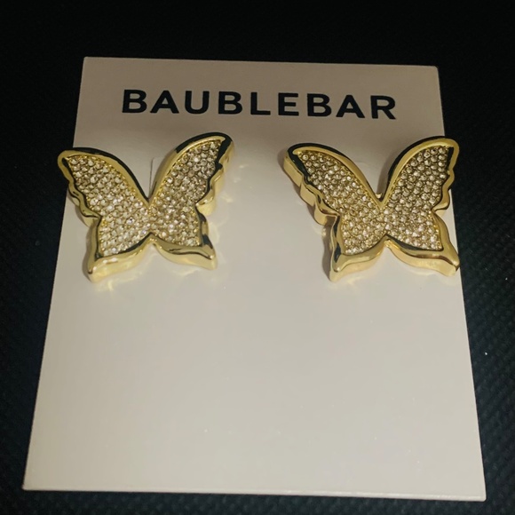 BaubleBar "On the Fly" Butterfly Gold-Tone Pave Statement Earrings 1" - Picture 2 of 5